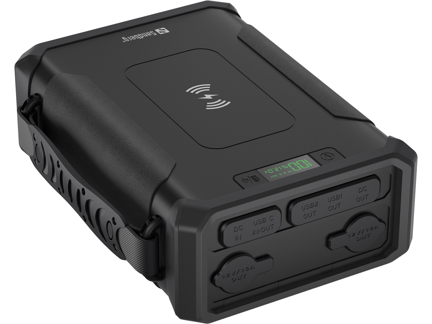 Sandberg Survivor Powerbank 8in1 96000 mAh - Carica Wireless, 2 Porte USB A, 1 Porta USB C, Uscita Accendisigari, Caricatore Rapido, Torcia, Nero
