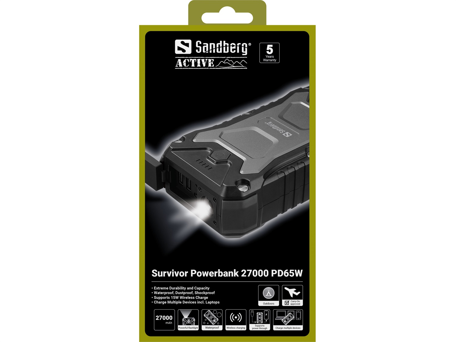 Sandberg Survivor Powerbank 27000 mAh PD65W - Power Delivery, Quick Charge 3.0, Carica Wireless, Nero