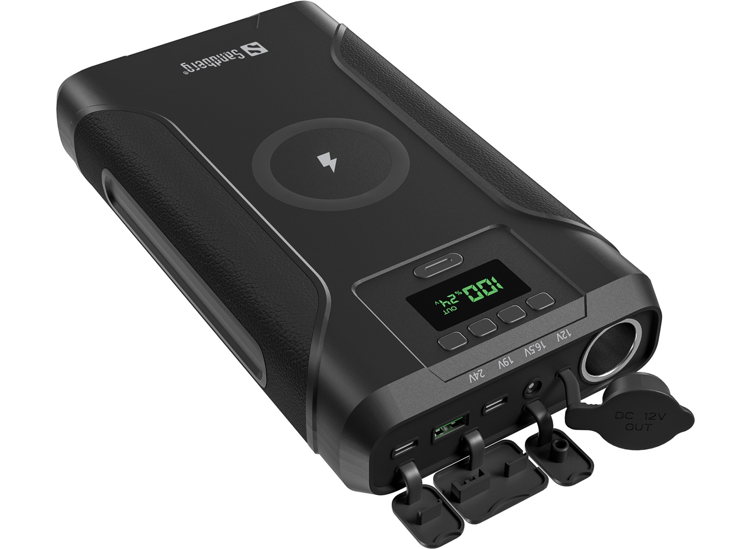 Sandberg Survivor Powerbank 7in1 76800 mAh - Ioni di Litio, 3,6 V, 1 USB Tipo A, 2 USB Tipo C, Carica Wireless, Nero, Garanzia 60 mesi