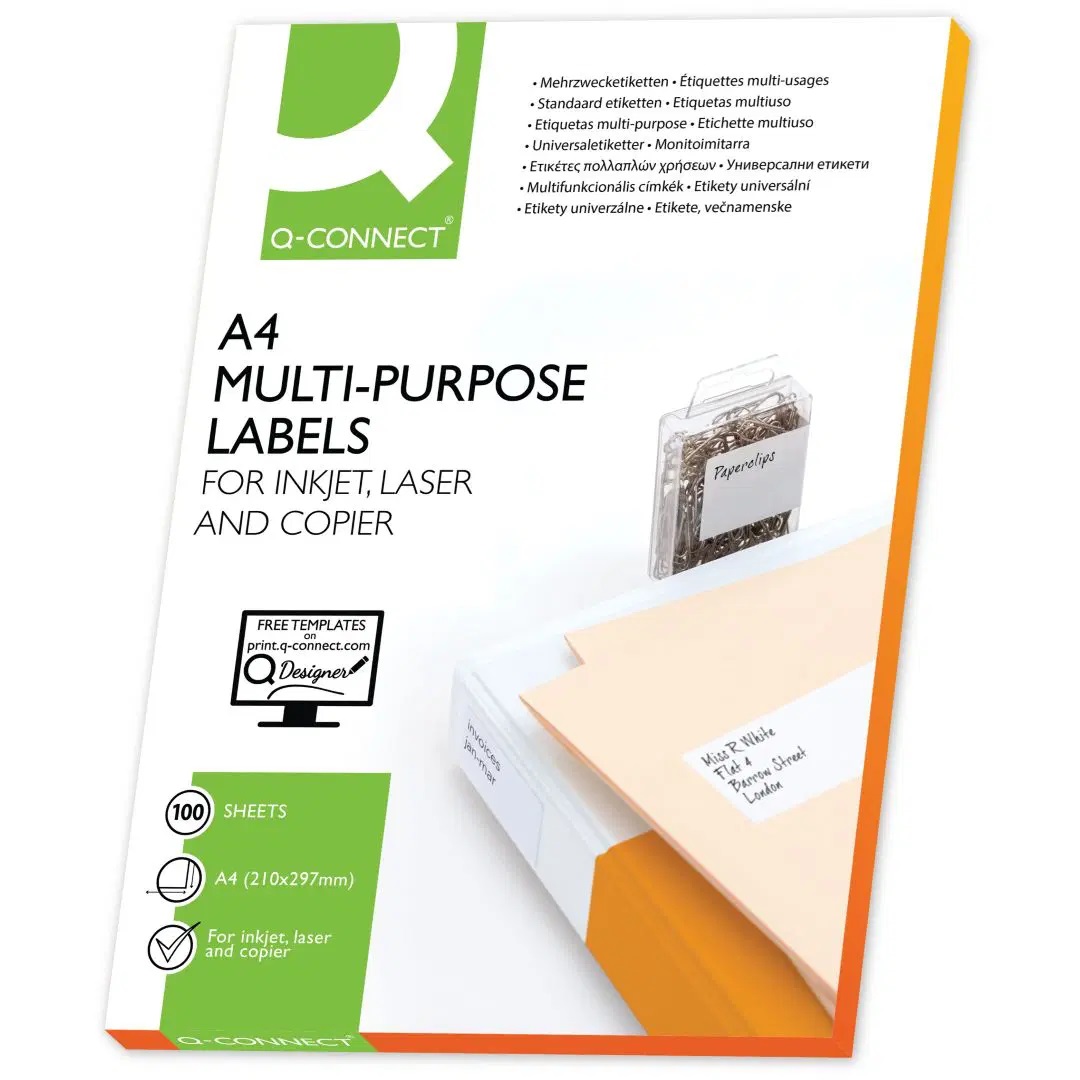 Q-CONNECT Etichette Universali Bianche 38,1x21,2 mm - 65 Etichette per Foglio - Confezione da 100 Fogli (6500 Etichette Totali)