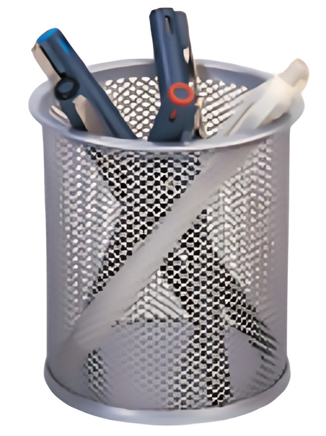 Q-CONNECT Portapenne in Metallo Argento con Rivestimento Epossidico - Altezza 10 cm, Diametro 9 cm