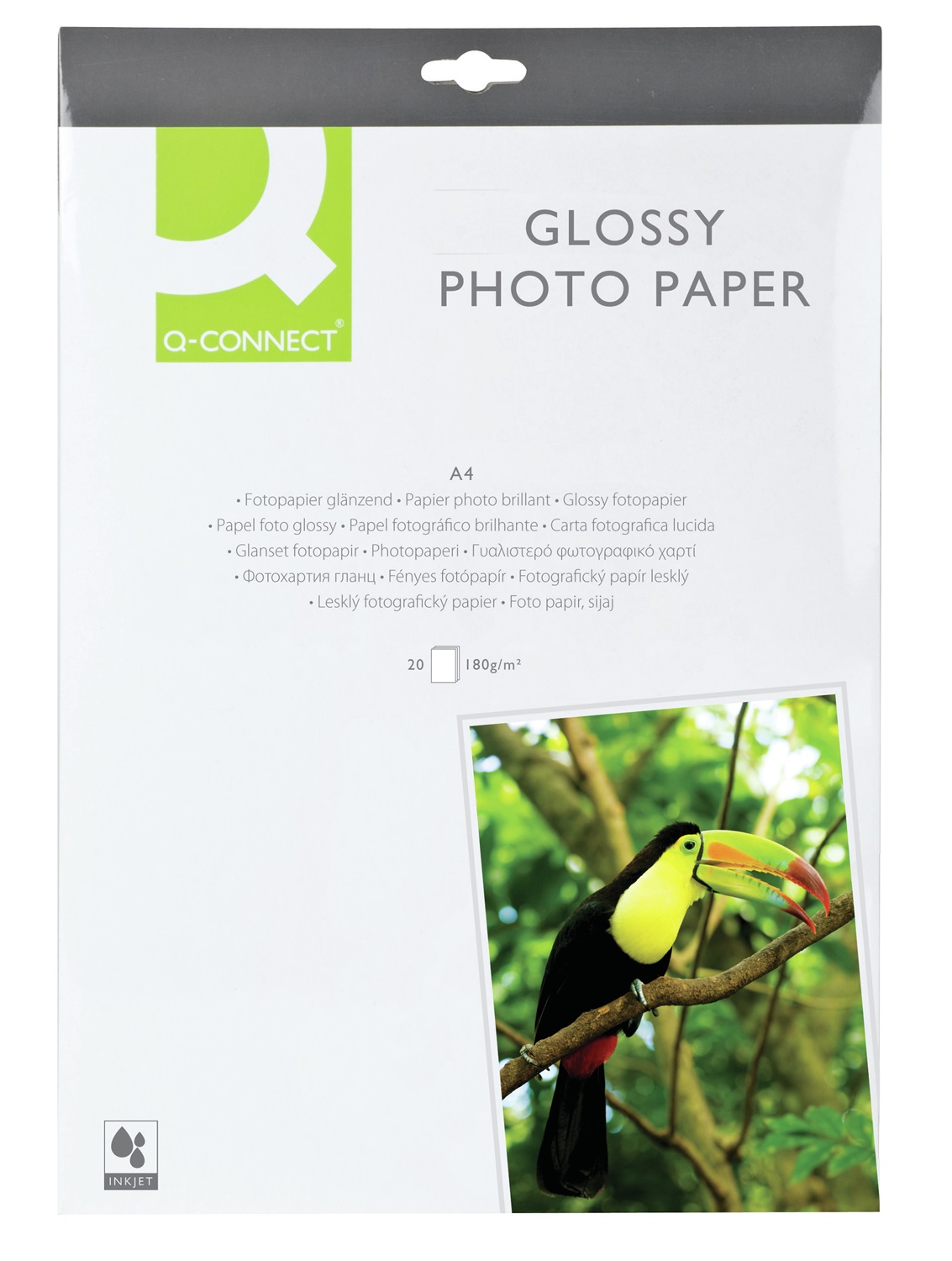 Q-Connect Carta Fotografica Inkjet A4 Bianco 180 g/m² Lucida - Confezione da 20 Fogli