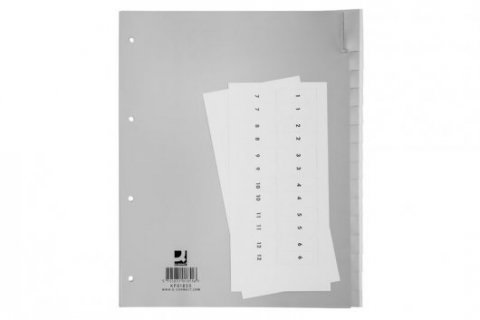Q-Connect Divisore Extra Large Grigio in Polipropilene (PP) - 24x29,7 cm, 15 Fogli, Indice Frontale, 4 Fori