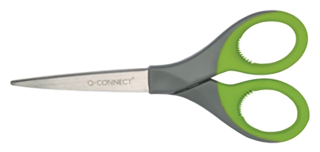Q-Connect Forbici Universali Elite Softgrip 18 cm - Grigio/Verde, Lame in Acciaio Inox, Design Ergonomico