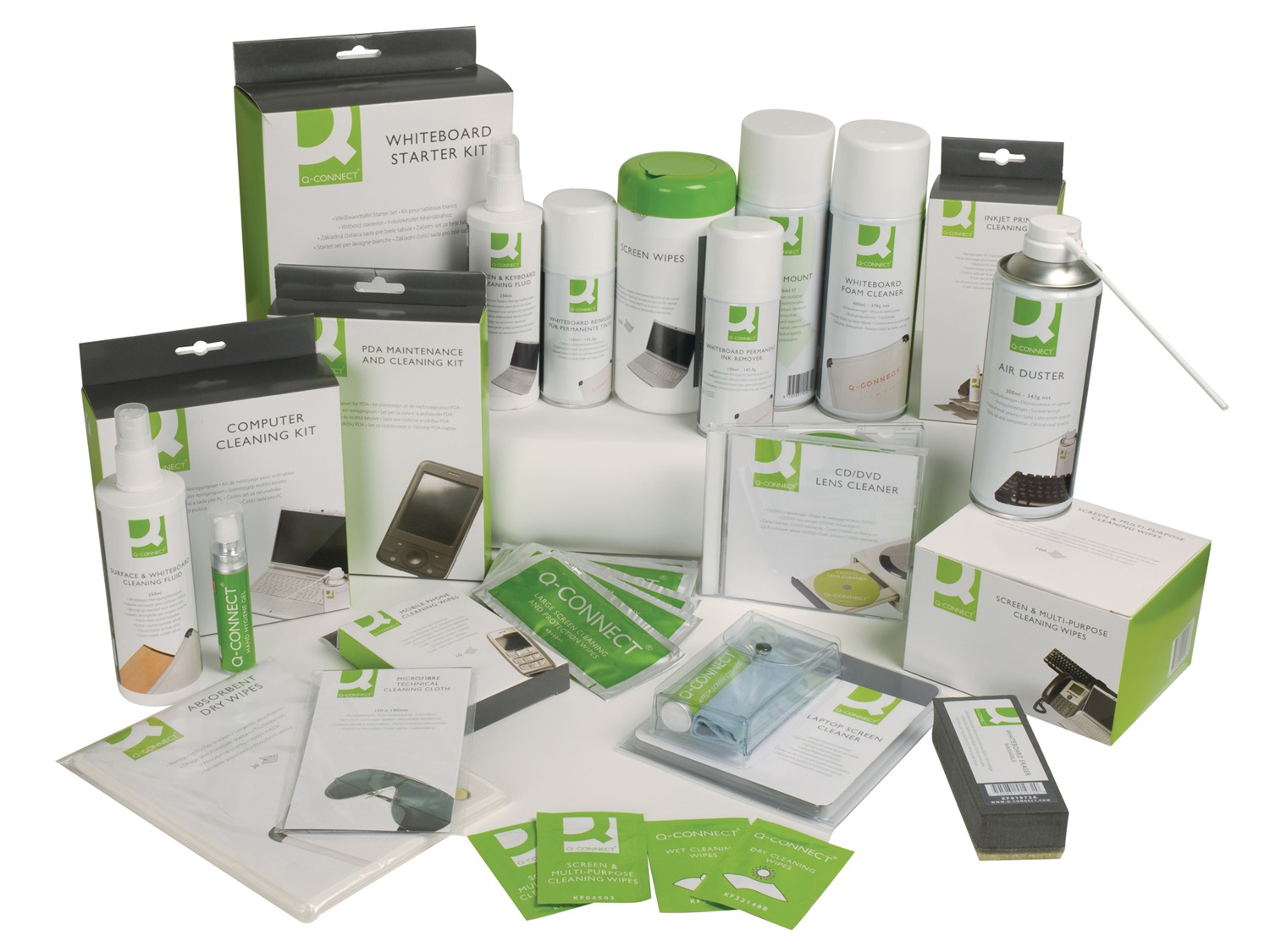 Q-Connect Salviette di Pulizia Multiuso Senza Alcool - Barattolo da 100 Pezzi, Biodegradabili, Dimensioni 15x13 cm