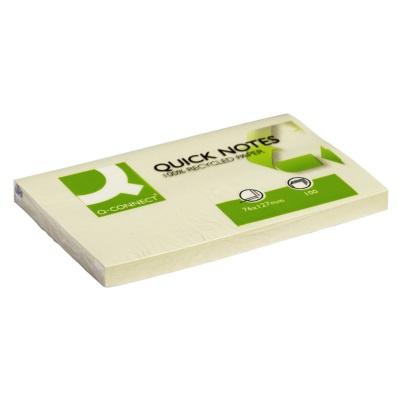 Q-Connect KF05610 Sticky Notes Autoadesivi Gialli 76 x 127 mm, 100 Fogli, 100% Riciclati, 65 g/m²