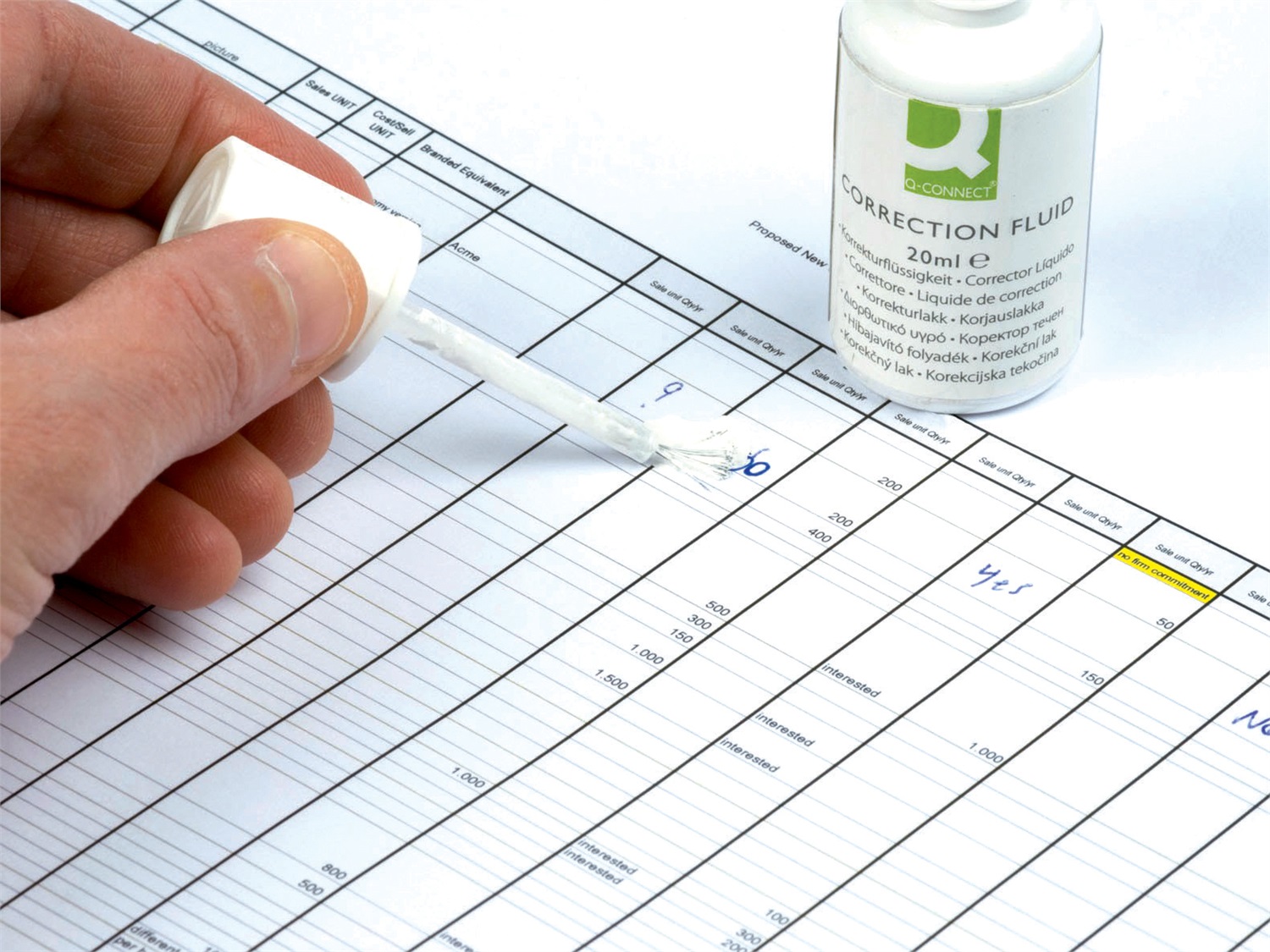 Q-Connect Correttore Liquido a Flacone 20 ml - Alto Potere Coprente, Colore Bianco