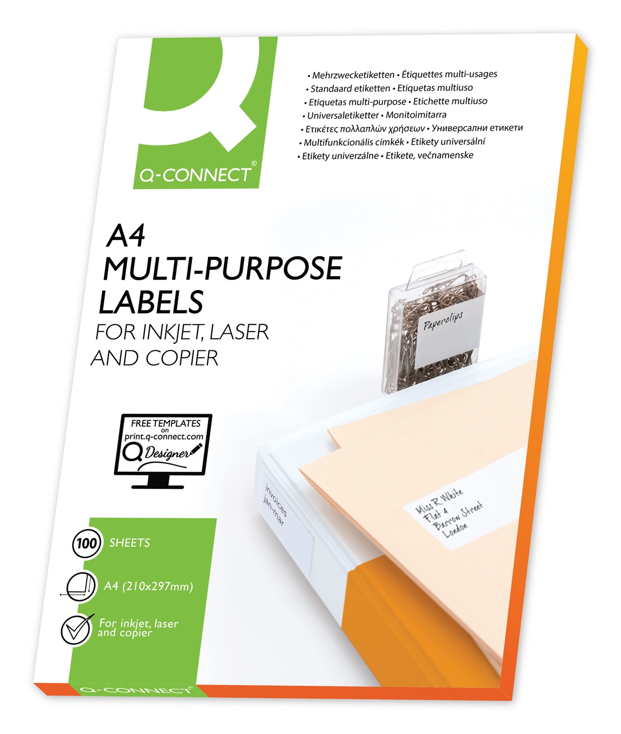 Q-Connect Etichette Universali Autoadesive 105 x 48 mm - Bianco, 1200 Etichette in Confezione da 100 Fogli