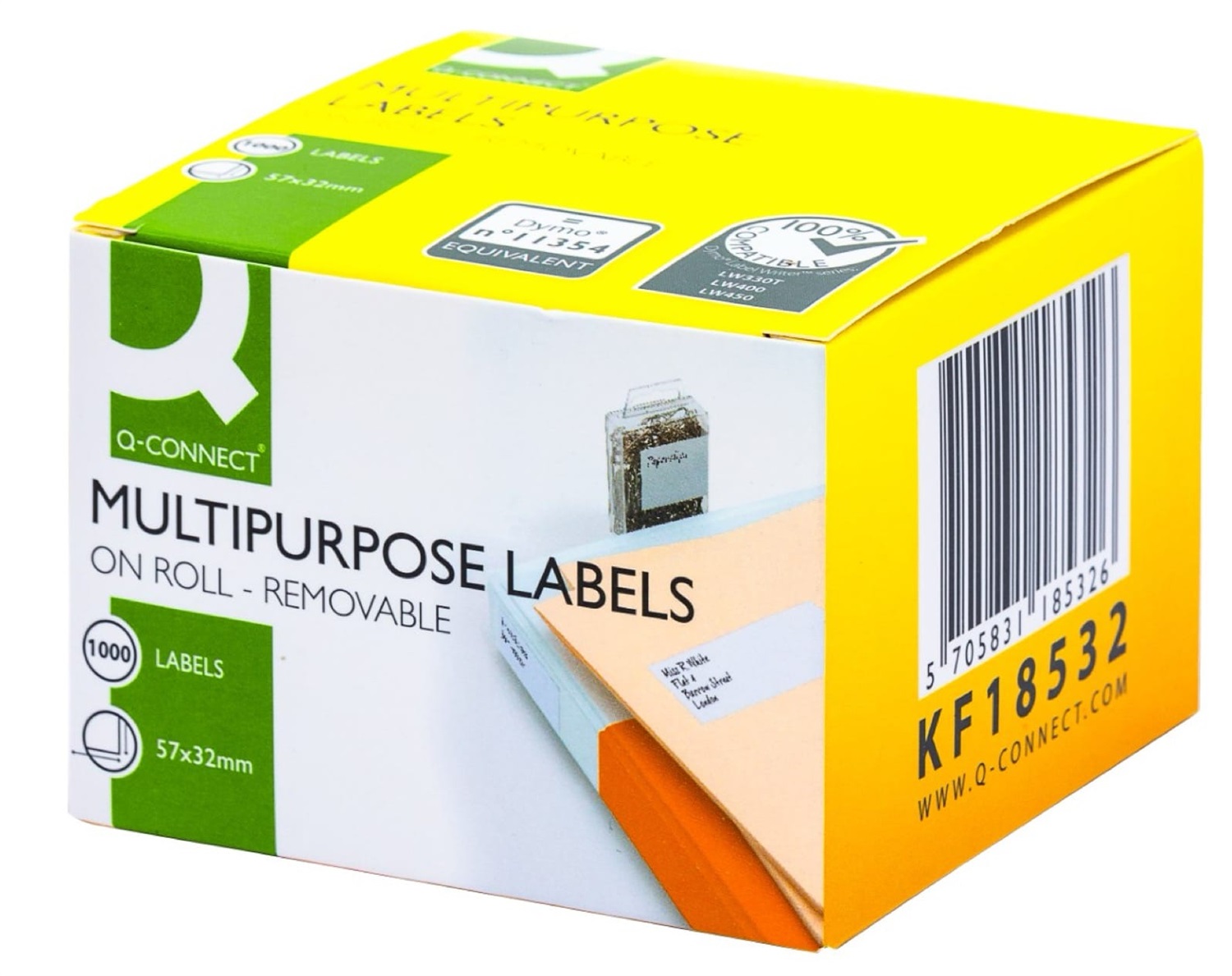 Q-Connect Etichette Removibili per Dymo LabelWriter - 57x32 mm - Bianco - Rotolo da 1000 Etichette