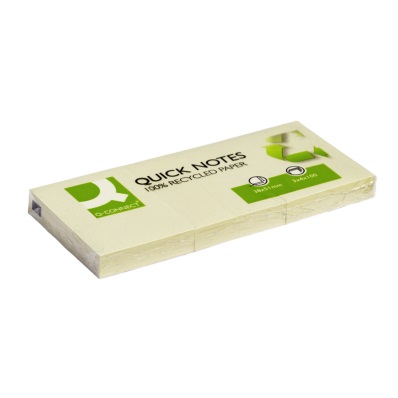 Q-Connect Blocchetti Adesivi Gialli 38x51 mm - 100 Fogli per Blocchetto - 100% Materiale Riciclato - Confezione da 12