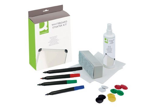 Q-Connect KF32153 Starter Kit per Lavagne Bianche Magnetiche - Include 250 ml di Liquido per Pulizia, 4 Marcatori, 10 Magneti Colorati, Cancellino con Ricambi e 5 Salviette Assorbenti