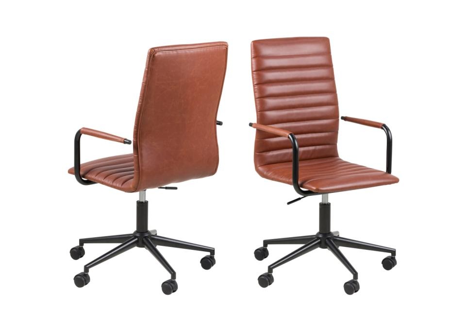 AC Design Sedia da Scrivania Winslow in Ecopelle Cognac, Regolabile in Altezza con Ruote e Braccioli