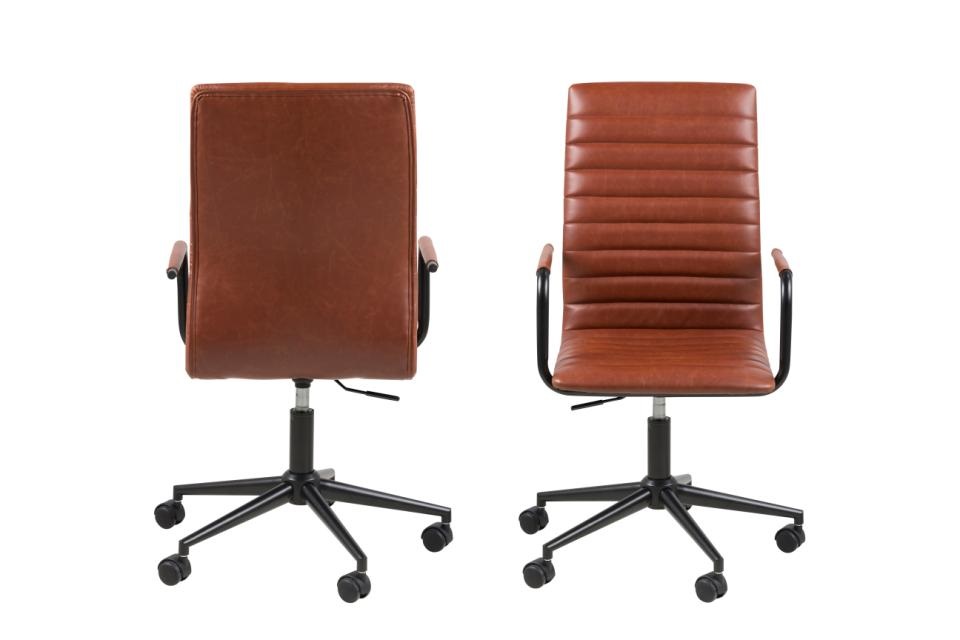 AC Design Sedia da Scrivania Winslow in Ecopelle Cognac, Regolabile in Altezza con Ruote e Braccioli