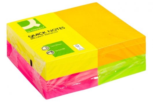 Q-CONNECT Foglietti Riposizionabili Assortiti Neon 76x127 mm - 100 Fogli - 70 g/m²