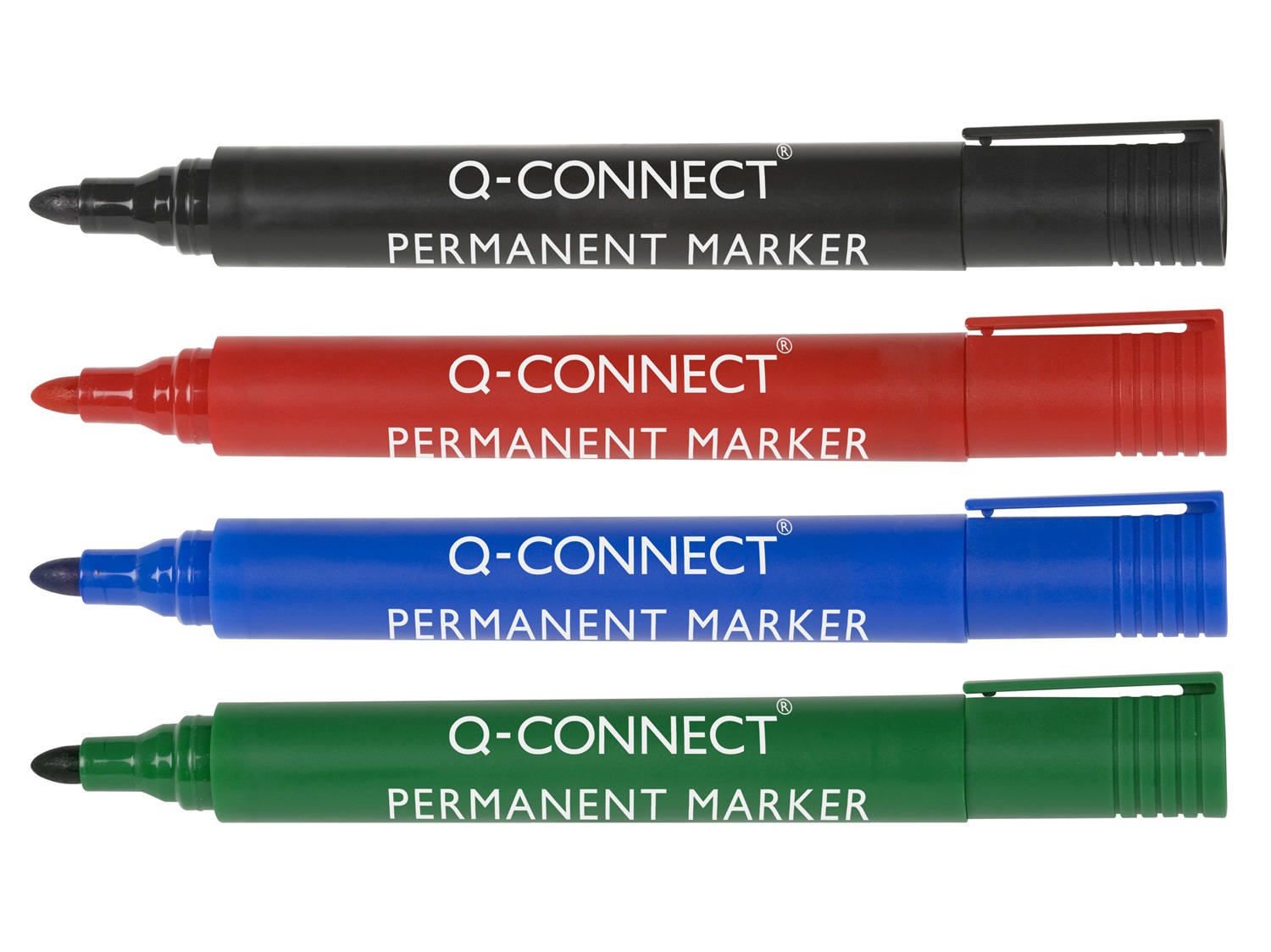 Q-Connect Marcatore Permanente Punta Tonda 2-3 mm - Astuccio con 4 Colori Assortiti (2 Nero, 1 Rosso, 1 Blu)