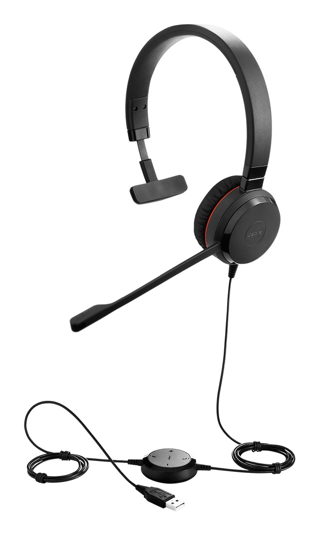 Jabra Evolve 30 II Cuffie Monofilo Professionali Certificate Microsoft Teams con Microfono a Cancellazione del Rumore, USB Type-C/USB Type-A, Nero