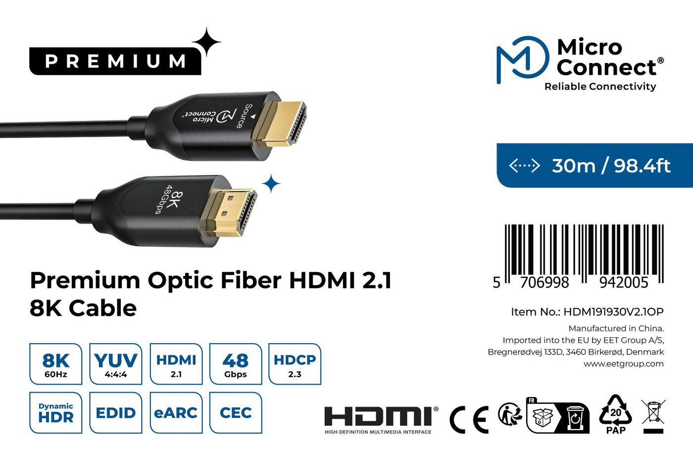 Microconnect Cavo HDMI 30 m Ultra High Speed Active Optic HDMI 2.1 8K Tipo A Nero