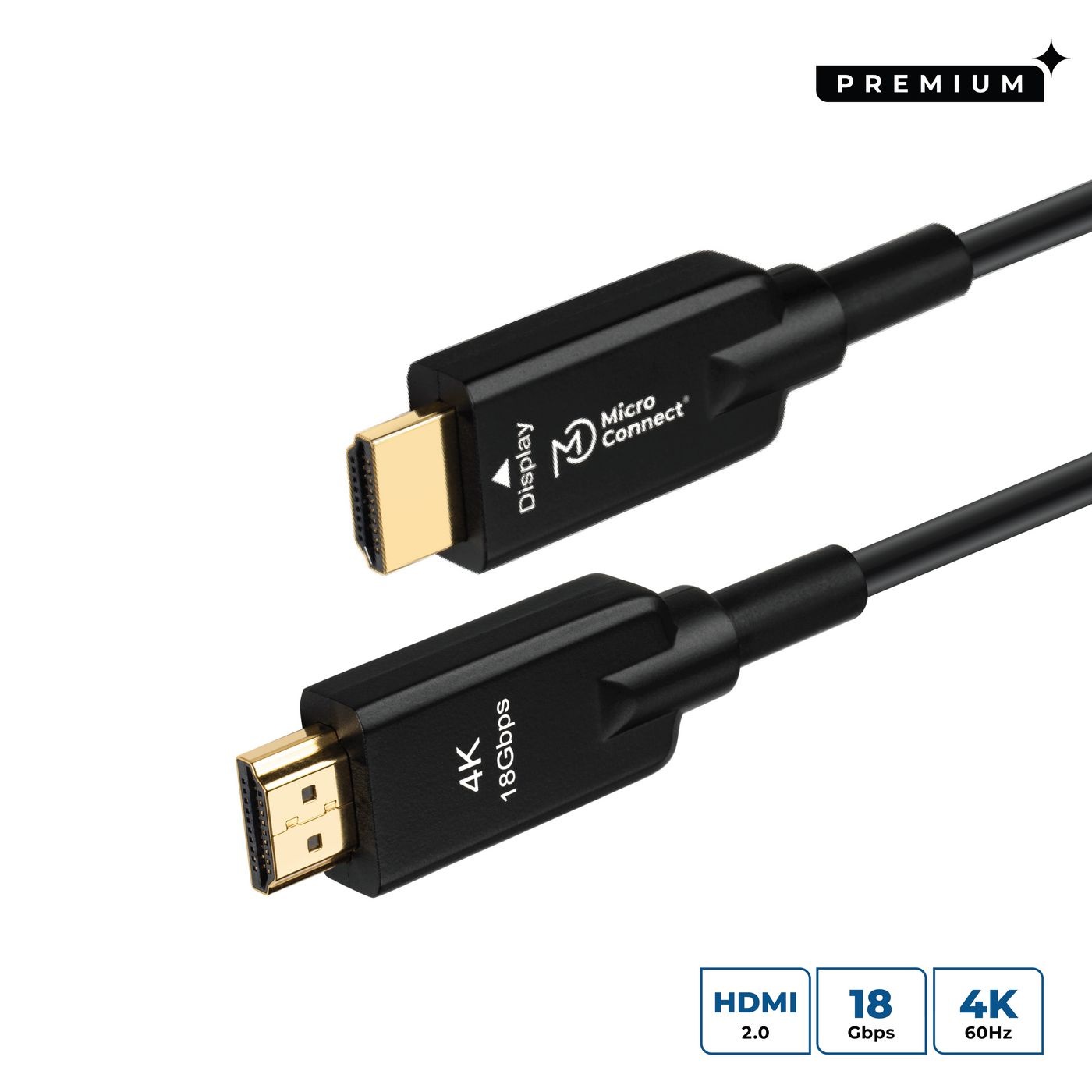 Microconnect HDM191950V2.0AOP Cavo HDMI 50 m Tipo A (Standard) Nero - Premium Optic Cable Armored 2.0 4K 60Hz, 18Gbps, Supporto YUV4:4:4, EDID/HDCP2.2/HDR/ARC