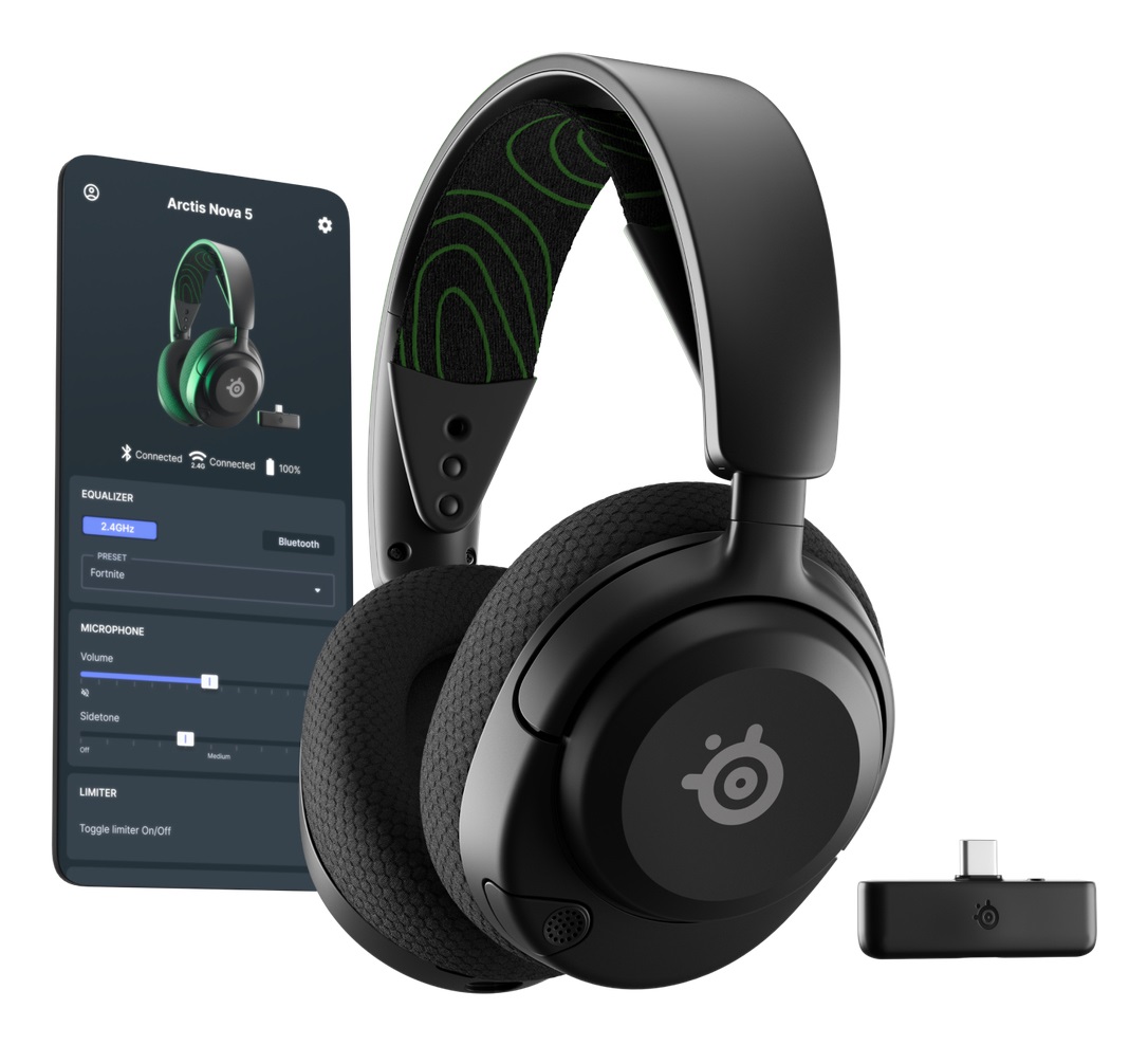 SteelSeries Arctis Nova 5X - Cuffia da gioco wireless con driver al neodimio, 100 preset audio, batteria da 60 ore, microfono ClearCast Gen2.X, compatibile con Xbox, PC, PS5, Switch e cellulare - Nero