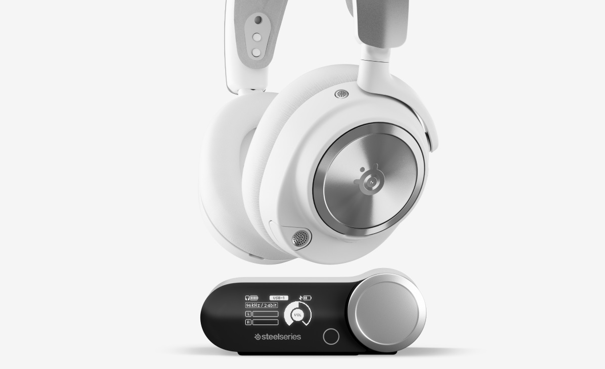 SteelSeries Arctis Nova Pro Wireless - Auricolare Gaming Bluetooth con Cavo e Senza Cavo, Argento e Bianco, ANC, USB-C