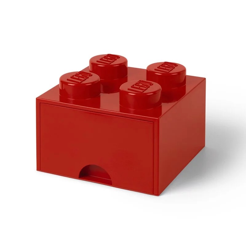 LEGO Cassetto Porta Giocattoli 4 Cassetti Rosso - Modello 40051730, Design a Mattoncino, Dimensioni 25x25x18 cm