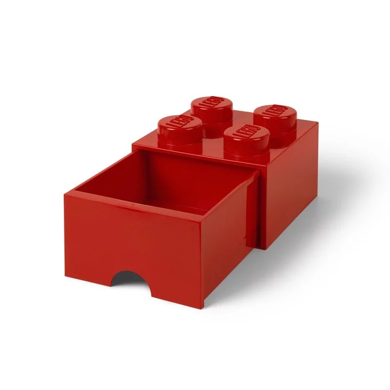 LEGO Cassetto Porta Giocattoli 4 Cassetti Rosso - Modello 40051730, Design a Mattoncino, Dimensioni 25x25x18 cm