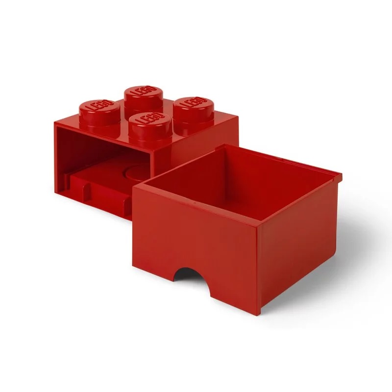 LEGO Cassetto Porta Giocattoli 4 Cassetti Rosso - Modello 40051730, Design a Mattoncino, Dimensioni 25x25x18 cm