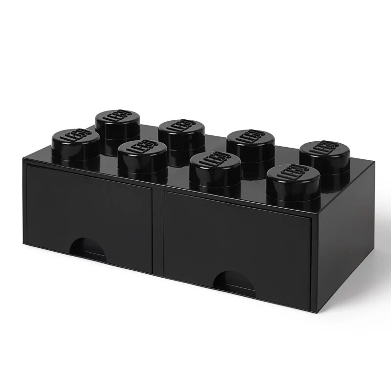 LEGO Cassetto Portaoggetti L4006BL.00 Nero - Design a Forma di Mattoncino LEGO con 2 Scomparti e Cassetti Rimovibili