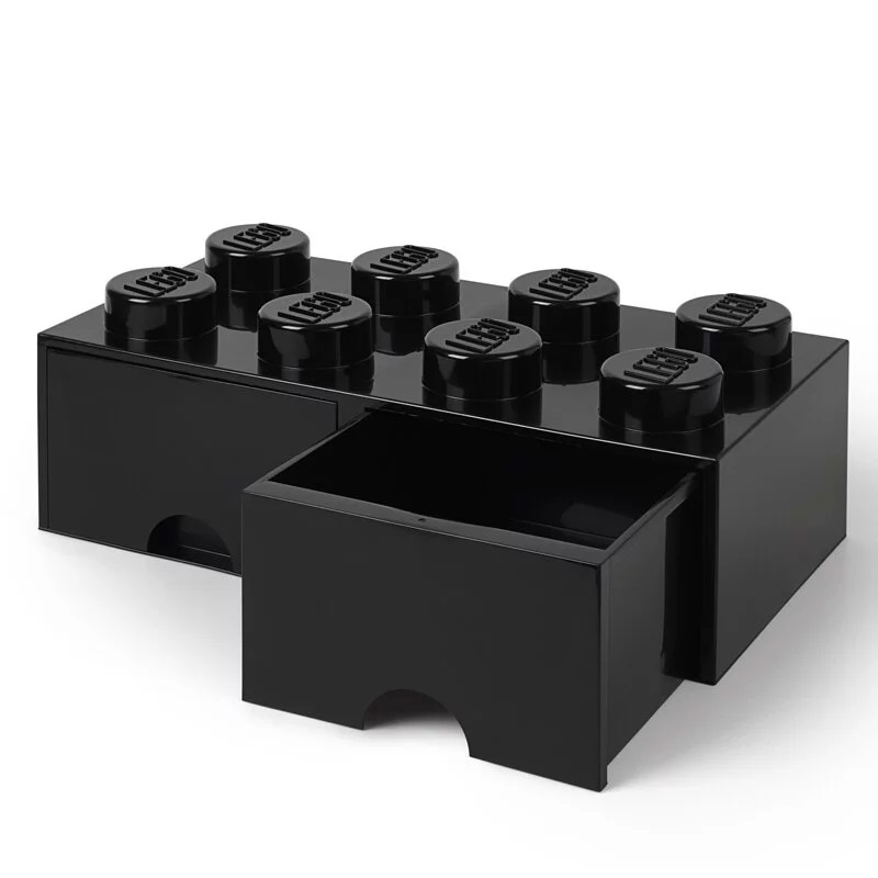 LEGO Cassetto Portaoggetti L4006BL.00 Nero - Design a Forma di Mattoncino LEGO con 2 Scomparti e Cassetti Rimovibili