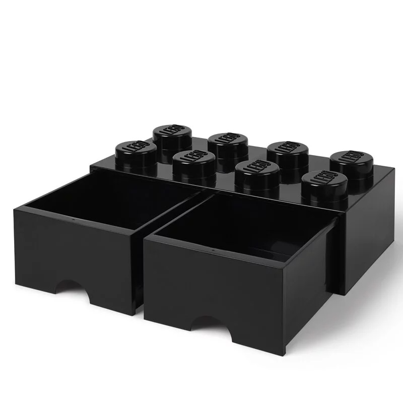 LEGO Cassetto Portaoggetti L4006BL.00 Nero - Design a Forma di Mattoncino LEGO con 2 Scomparti e Cassetti Rimovibili