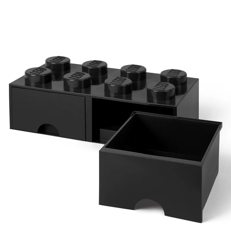 LEGO Cassetto Portaoggetti L4006BL.00 Nero - Design a Forma di Mattoncino LEGO con 2 Scomparti e Cassetti Rimovibili