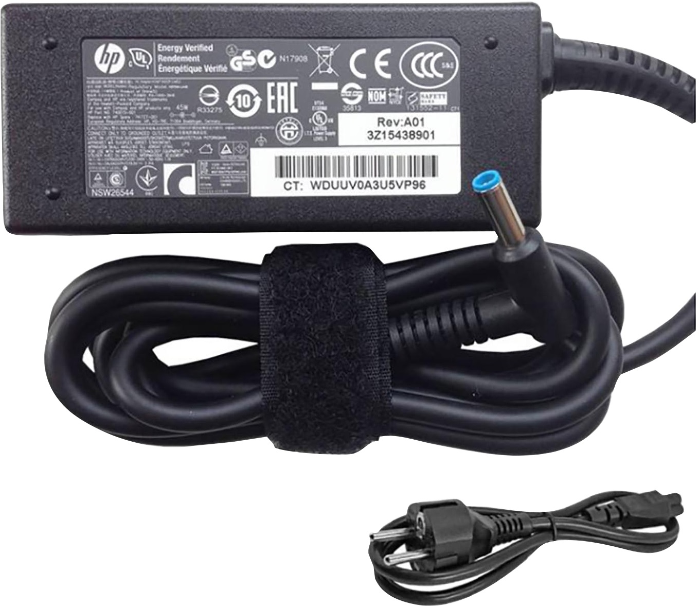 HP Adattatore CA Smart da 45 W - Compatibile con Notebook HP Spectre, Elite e ProBook, Connettore Angolo Retto, Lunghezza Cavo 180 cm, Nero
