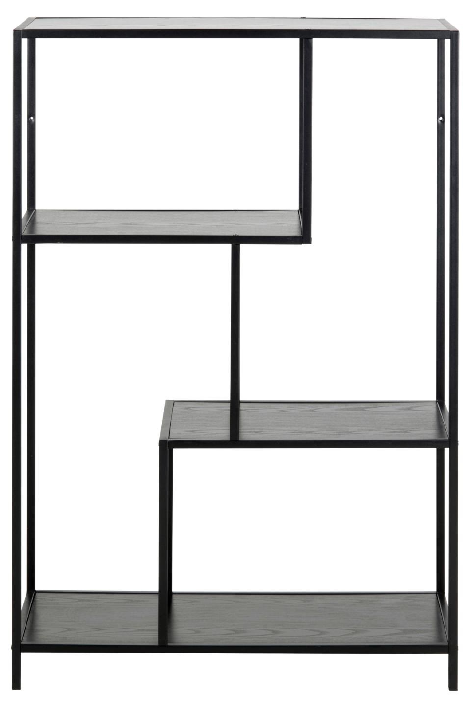 AC Design Scaffale Seaford - Libreria Asimmetrica con 3 Ripiani, Altezza 114 cm, Larghezza 77 cm, Profondità 35 cm, Nero Frassino/Nero, Legno e Metallo