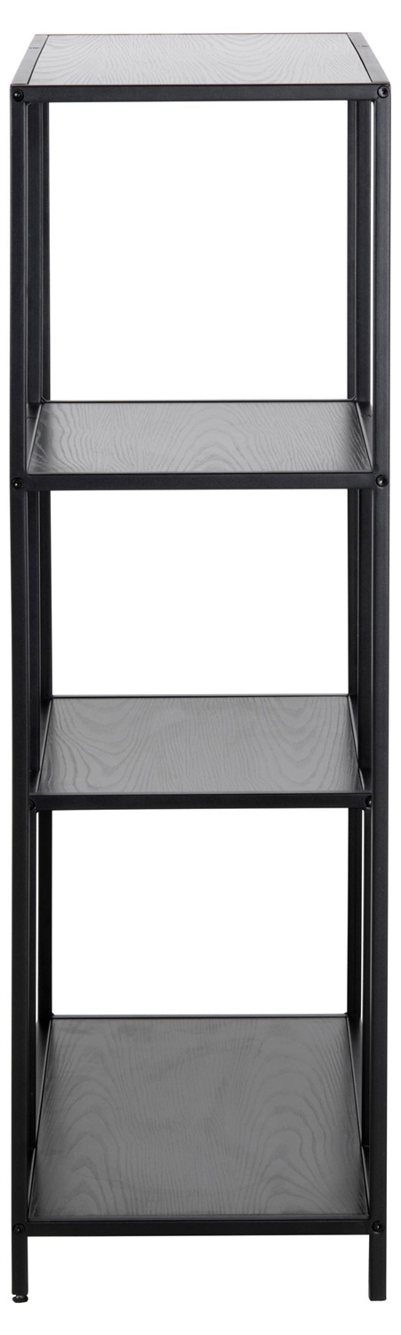 AC Design Scaffale Seaford - Libreria Asimmetrica con 3 Ripiani, Altezza 114 cm, Larghezza 77 cm, Profondità 35 cm, Nero Frassino/Nero, Legno e Metallo