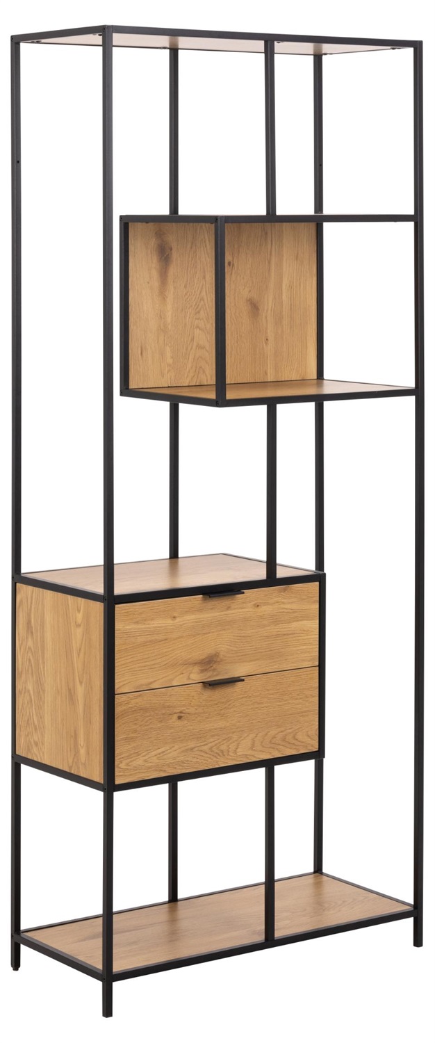AC Design Furniture Jörn Mensola in Acciaio Nero con 2 Cassetti e 4 Ripiani in Rovere Selvatico