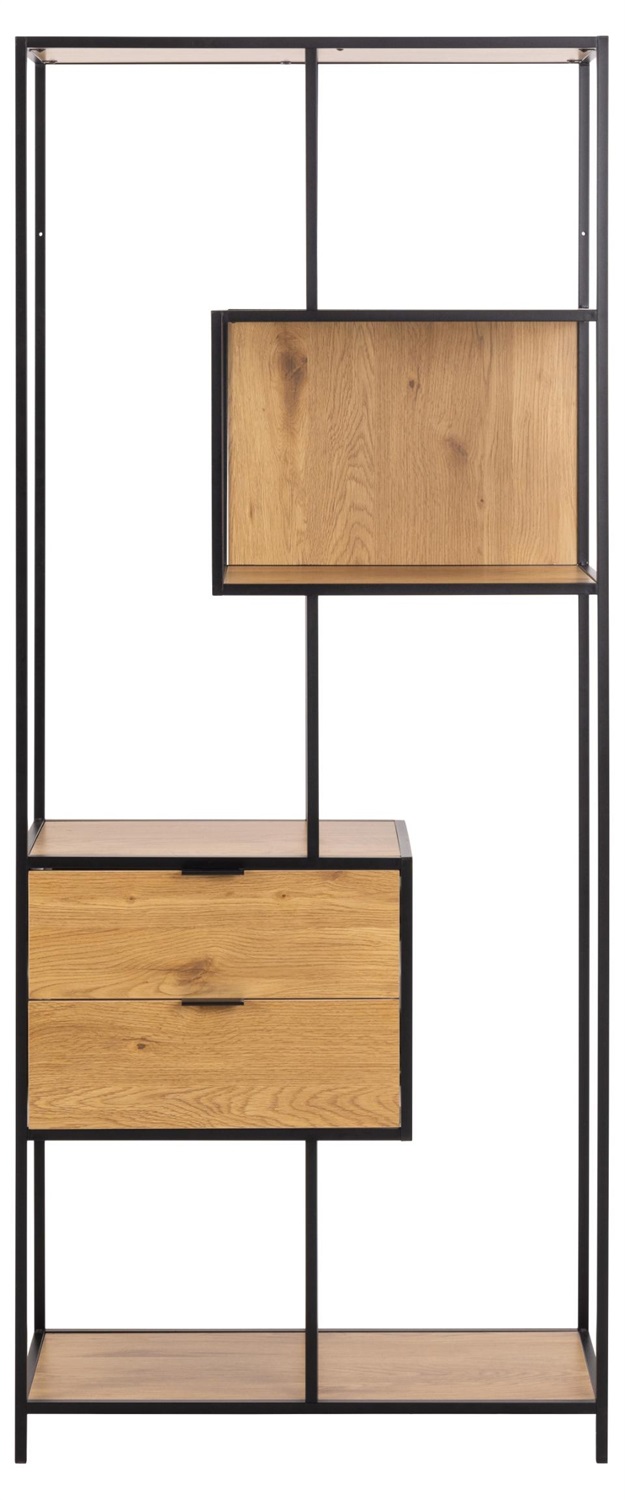 AC Design Furniture Jörn Mensola in Acciaio Nero con 2 Cassetti e 4 Ripiani in Rovere Selvatico