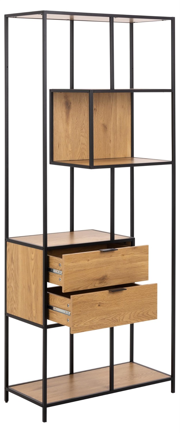 AC Design Furniture Jörn Mensola in Acciaio Nero con 2 Cassetti e 4 Ripiani in Rovere Selvatico