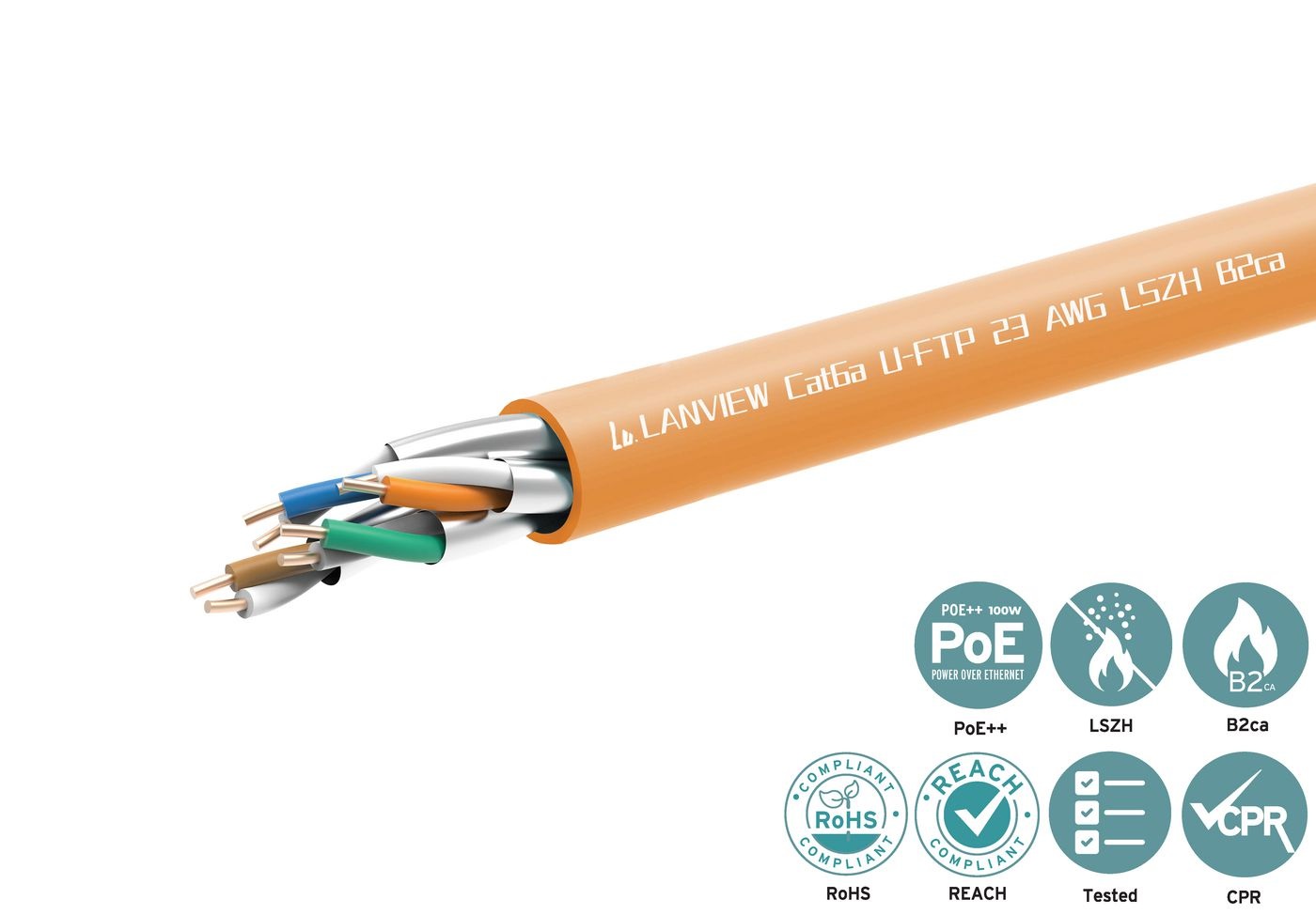 Lanview LVN122153 Cavo di rete U-FTP Cat6a Arancione 305 m LSZH B2CA 0.56 mm