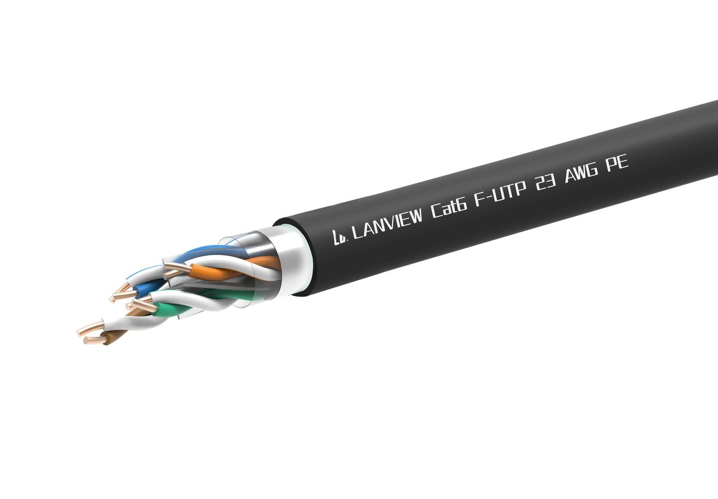 Lanview LVN-CAT6PE-FUTP-305M Cavo di Rete Cat6 F/UTP (FTP) - 305 m, 10000 Mbit/s, 4x2xAWG23 PE black