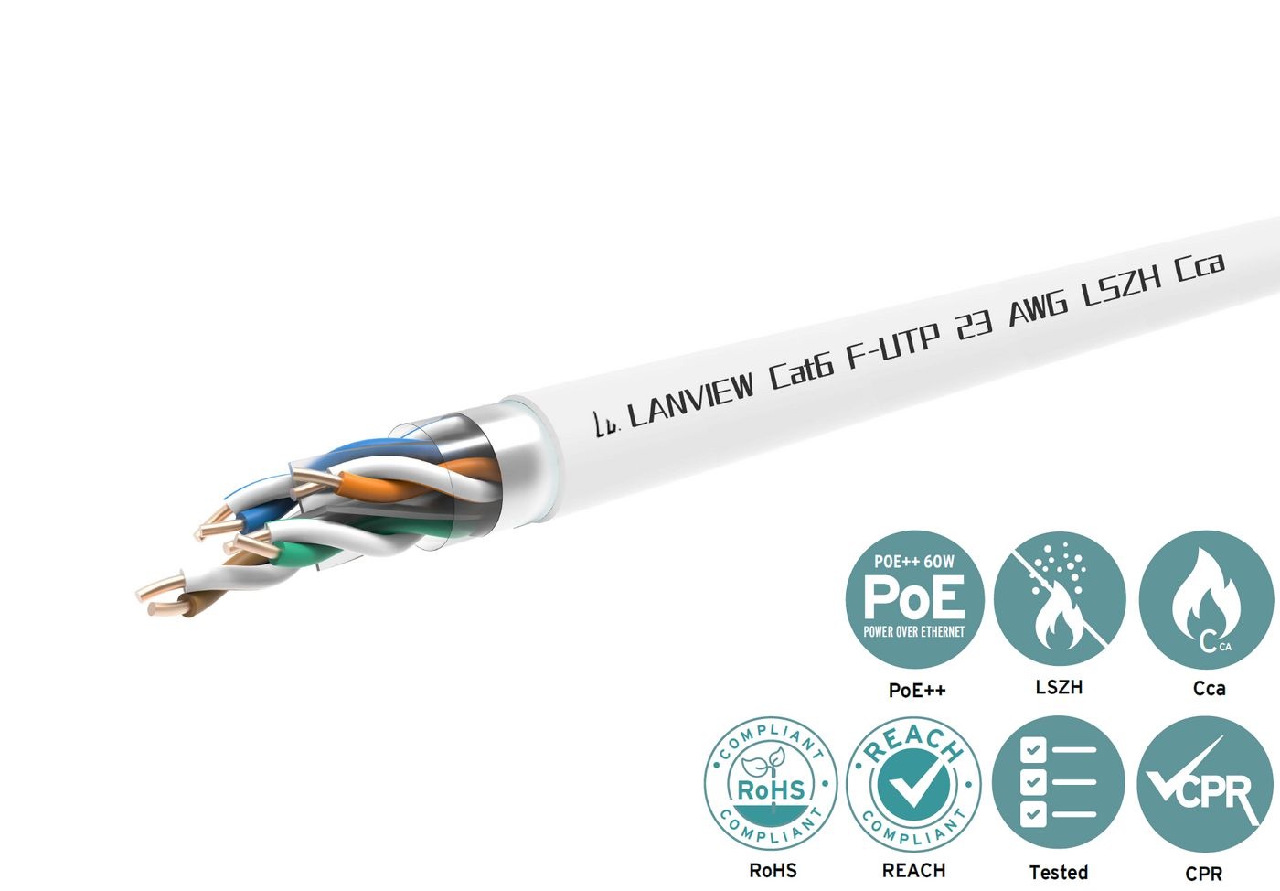 Lanview LVN122160 Cavo di rete Cat6 F-UTP 4x2xAWG23 LSZH bianco 305m, Classe di fiamma Cca, Garanzia 300M