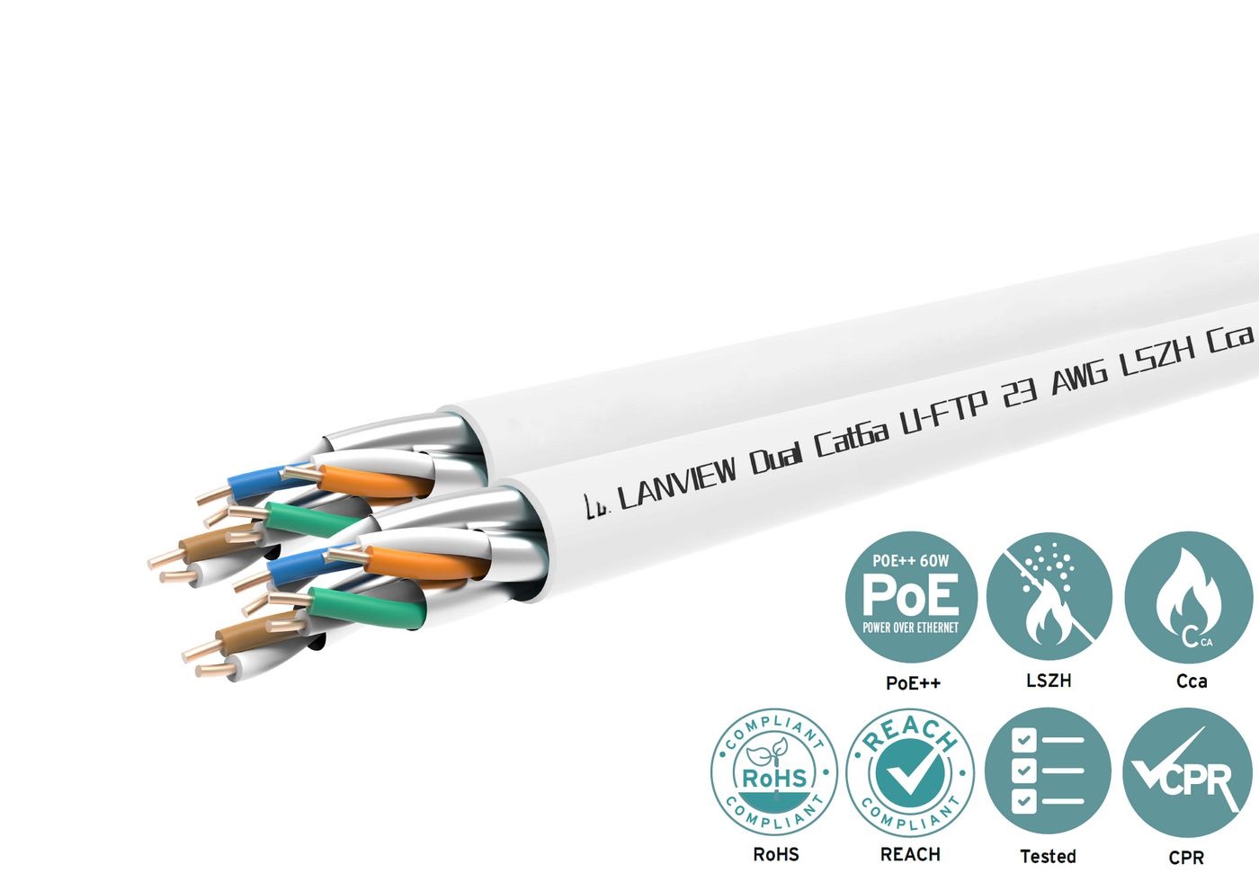 Lanview LVN122163 Cavo di rete Cat6a U-FTP 4x2xAWG23 LSZH bianco 305m