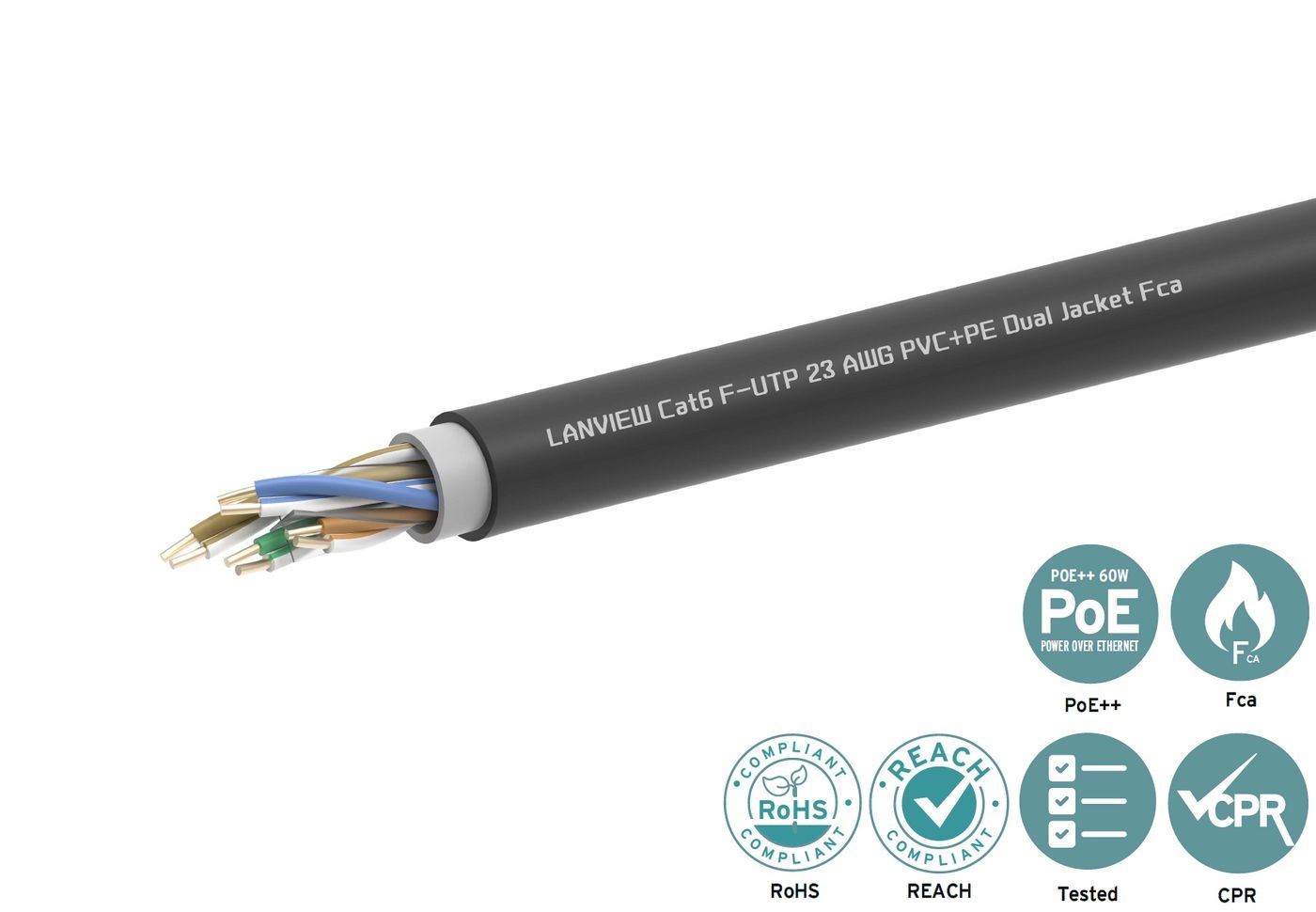 Lanview LVN-CAT6PE-2FUTP-305M Cavo di Rete CAT6 F/UTP PVC PE Dual Jacket - 305m con Garanzia di 60 Mesi