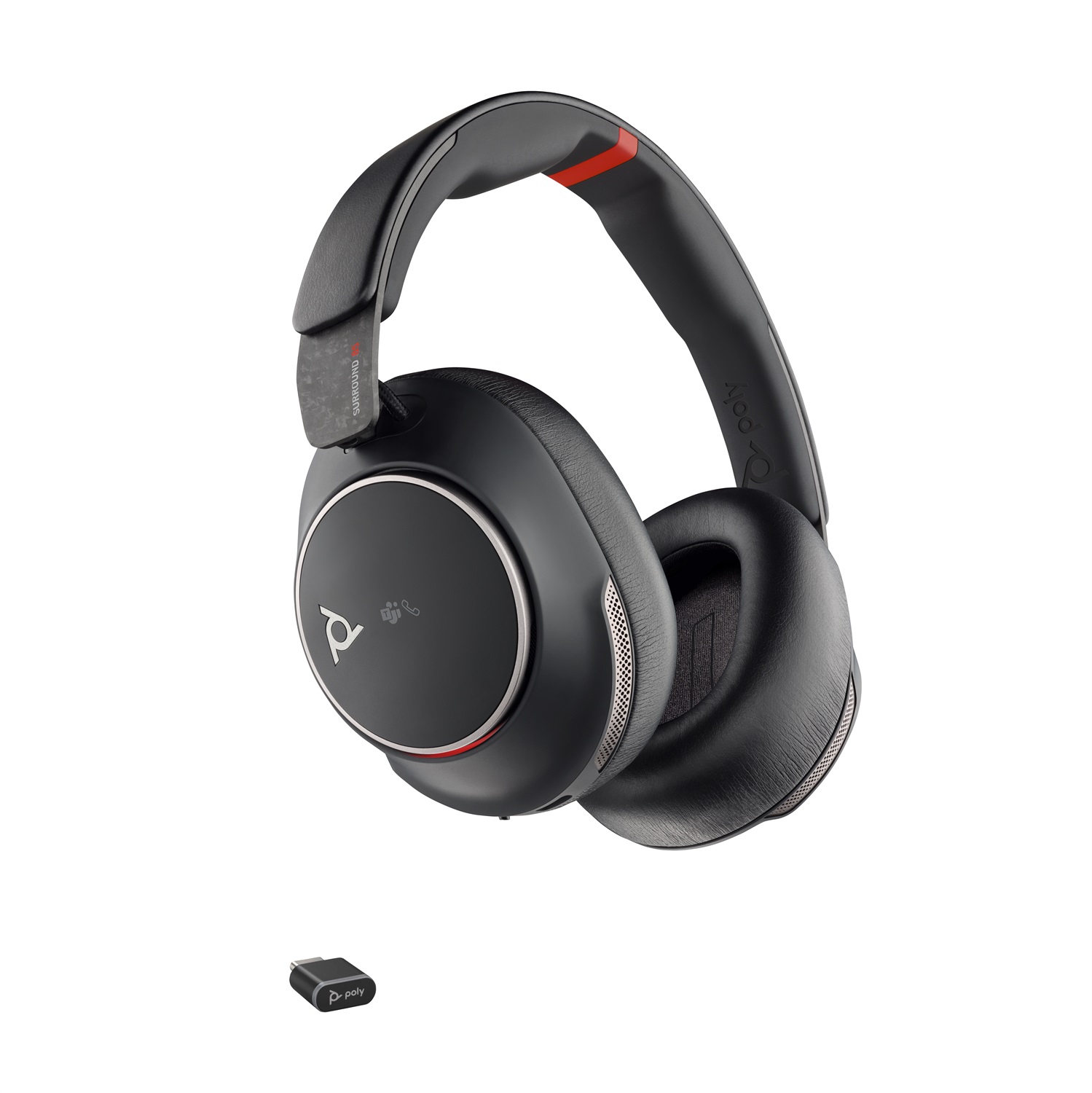 Poly Voyager Surround 85 UC - Cuffie con microfono certificate per Microsoft Teams, USB-C con adattatore USB-C/A e supporto per ricarica