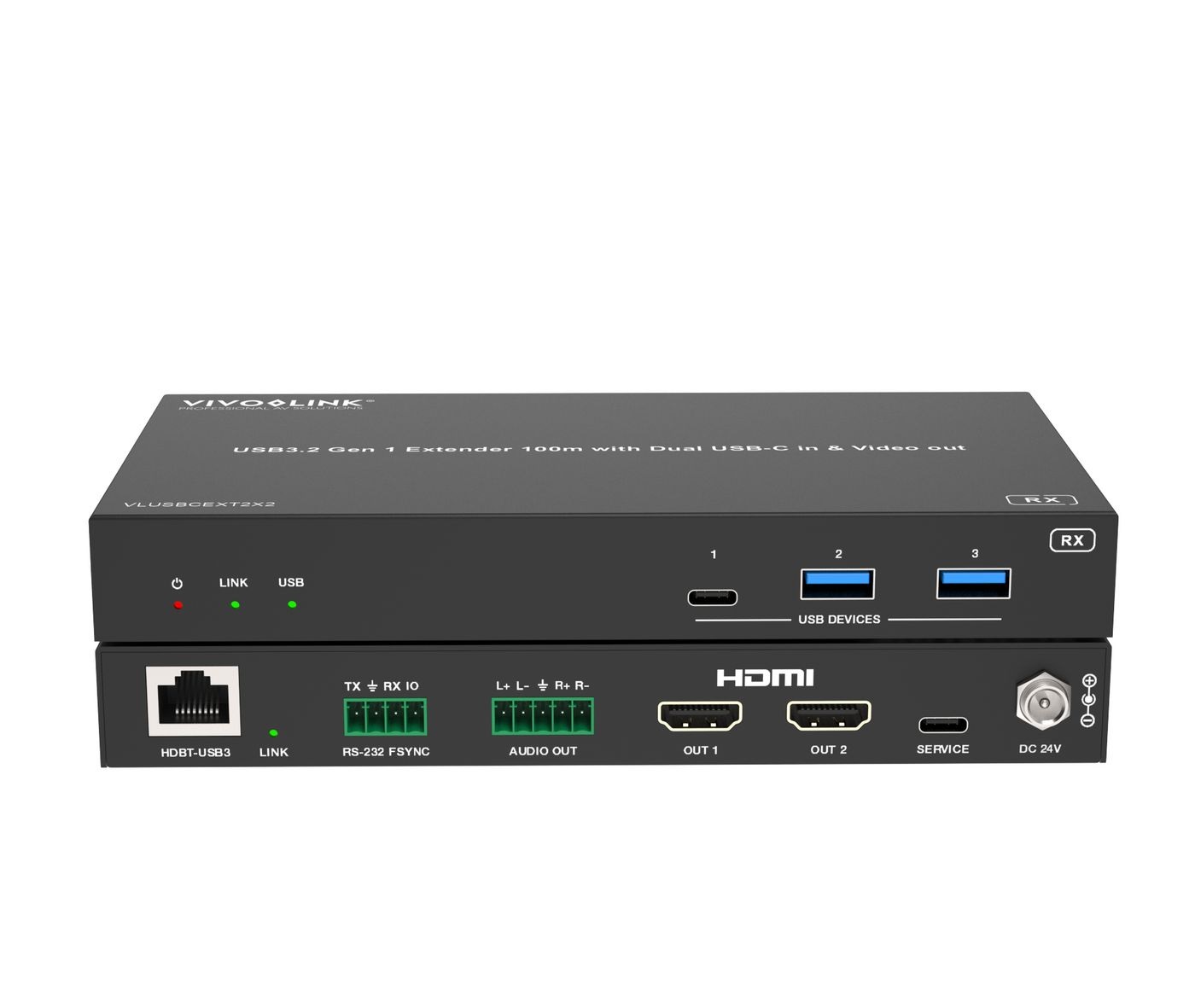 Vivolink Estensore USB 3.2 Gen 1 100m con Dual USB-C in e Video out - Garanzia 36 mesi