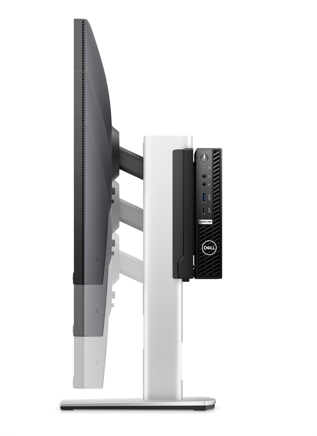 DELL Supporto All-in-One MFS22 - Fattore di Forma Micro, Regolazione Altezza, 27 Pollici, Argento e Nero