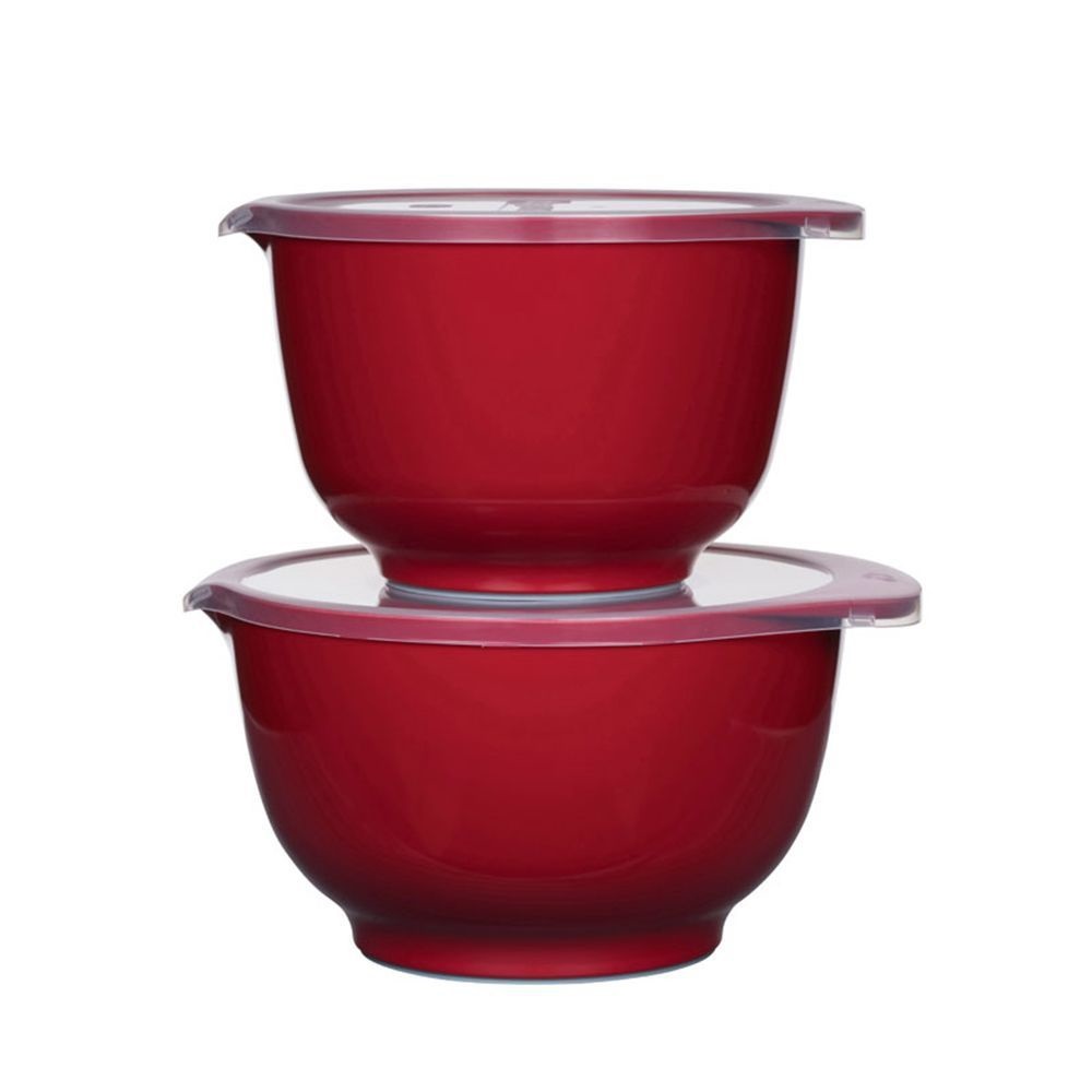 Rosti Margrethe - Set di 4 ciotole in plastica riciclabile con coperchi, 1,5 e 3 litri, colore Rosso