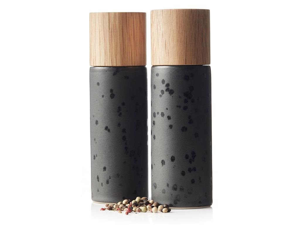 BITZ Set Macina Sale e Pepe in Grès Elegante - 2 Pezzi, Altezza 16,7 cm, Colore Nero