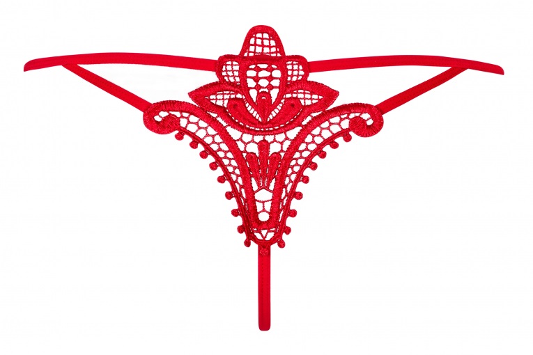 Obsessive Luiza Tanga Rosso con Ricamo Floreale e Pizzo