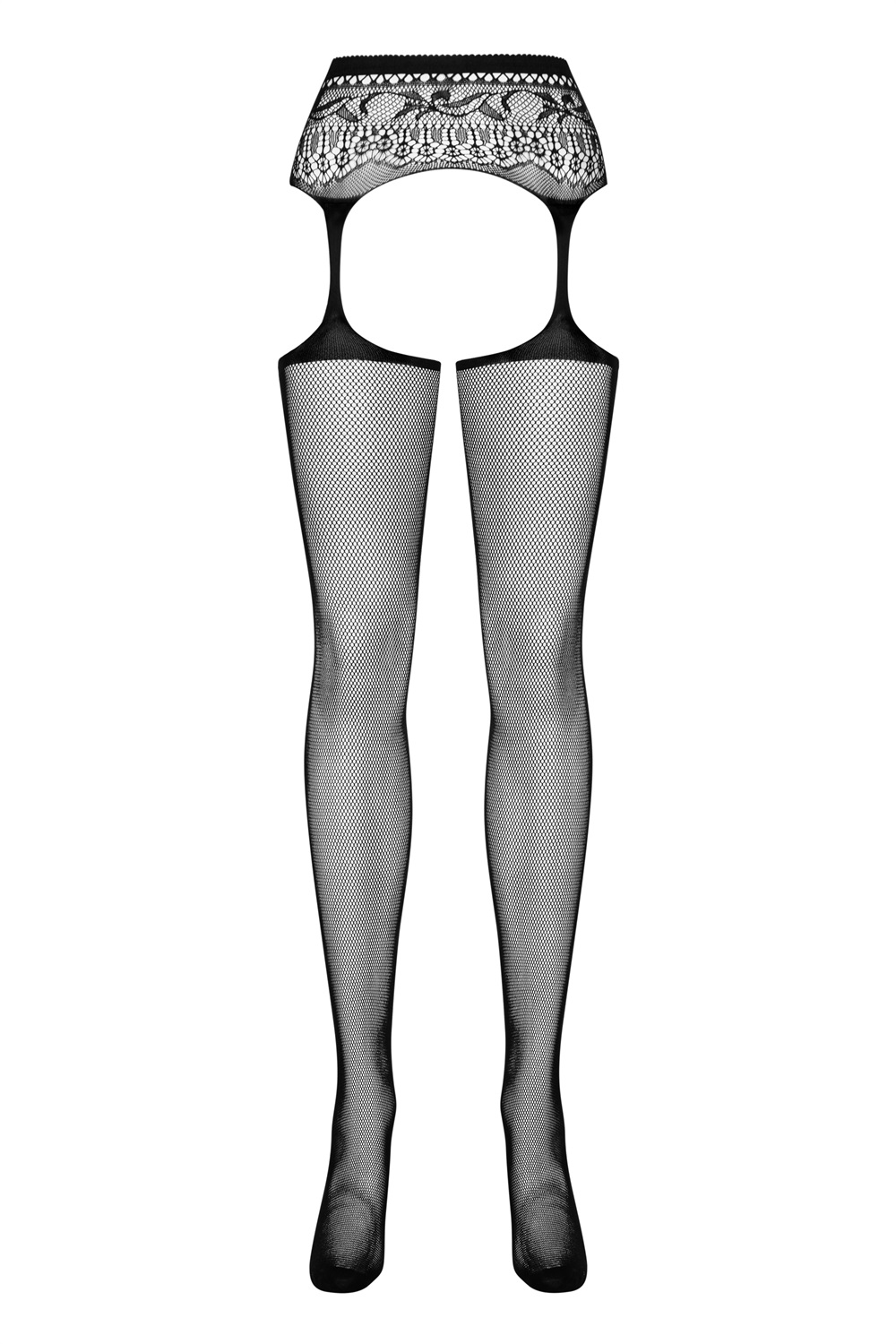 Obsessive S307 Set Reggicalze e Calze Rete Floreale Nero S/M/L