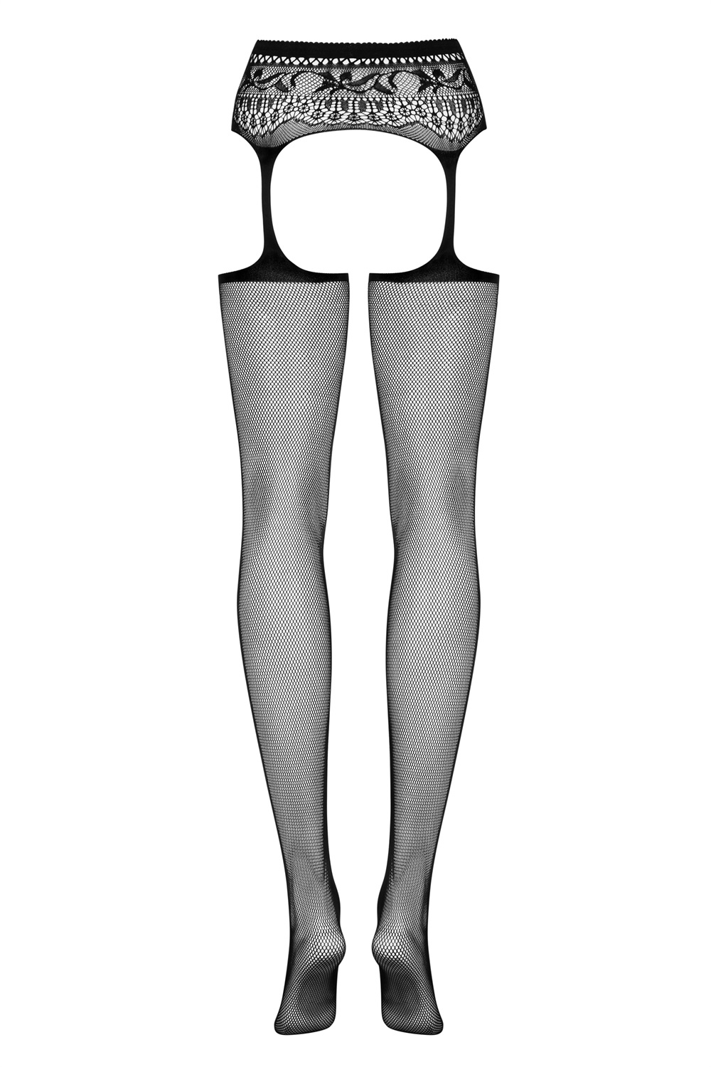 Obsessive S307 Set Reggicalze e Calze Rete Floreale Nero S/M/L